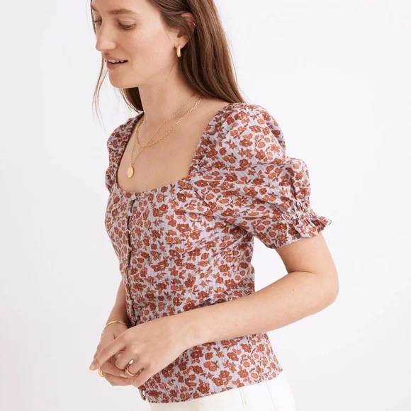 Madewell Floral Blouse in Red and Blue - Picture 2 of 13